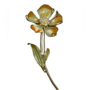 Vintage BSK Flower Enamel Brooch with AB Rhinestone Center